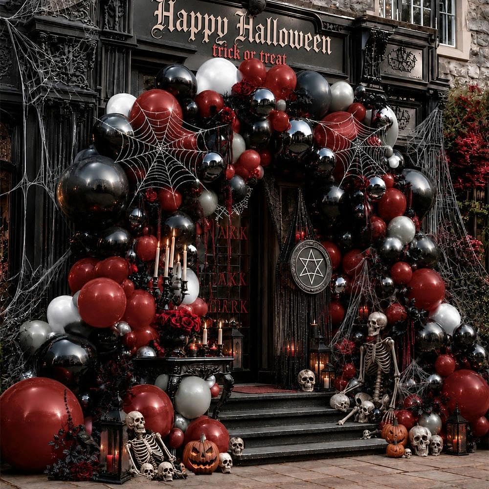 Balloon Arch Kit - Ciemnoczerwono-czarny zestaw girlandy balonowej, podwójnie wypełniona